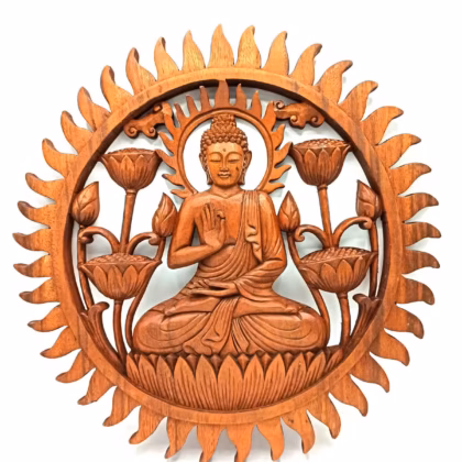 Panel de madera de Buddha y Lotus - 40 cm.