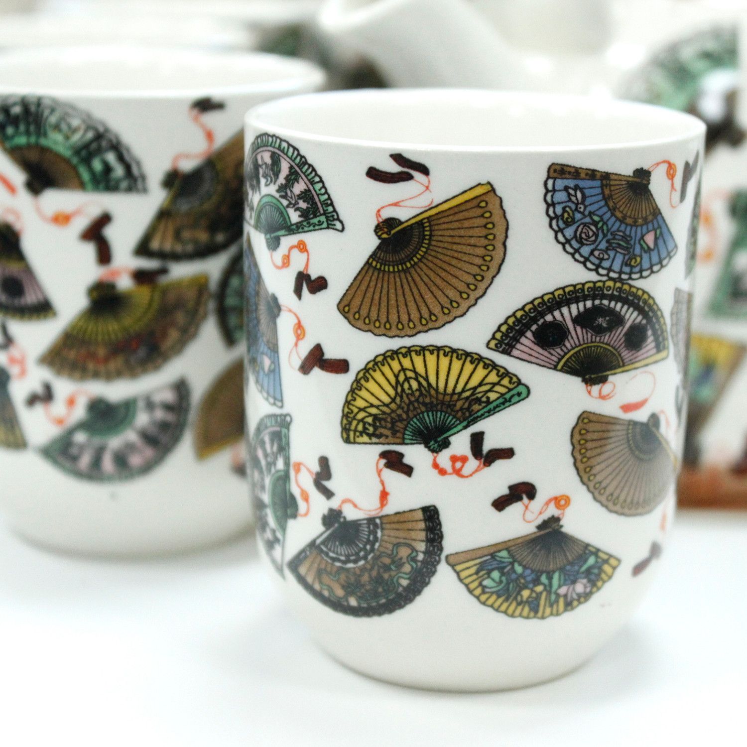 Juego de Té Oriental Abanicos con Asa de Bambú y 6 Tazas - Imagen 2