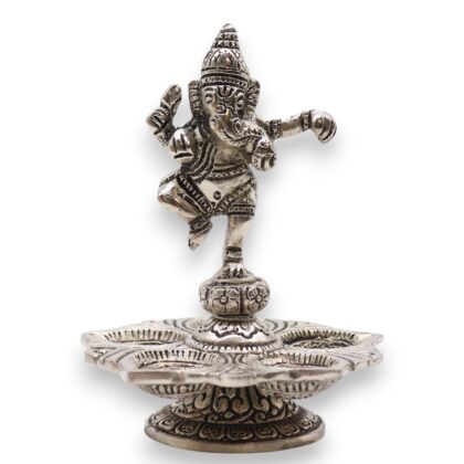 Portainciensos de Aluminio Hecho a Mano - Figura de Ganesha Danzante sobre Loto
