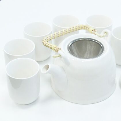 Juego de Té Ritual Ceremonial «Luz y Pureza Minimalista» (Tetera + 6 Vasos)