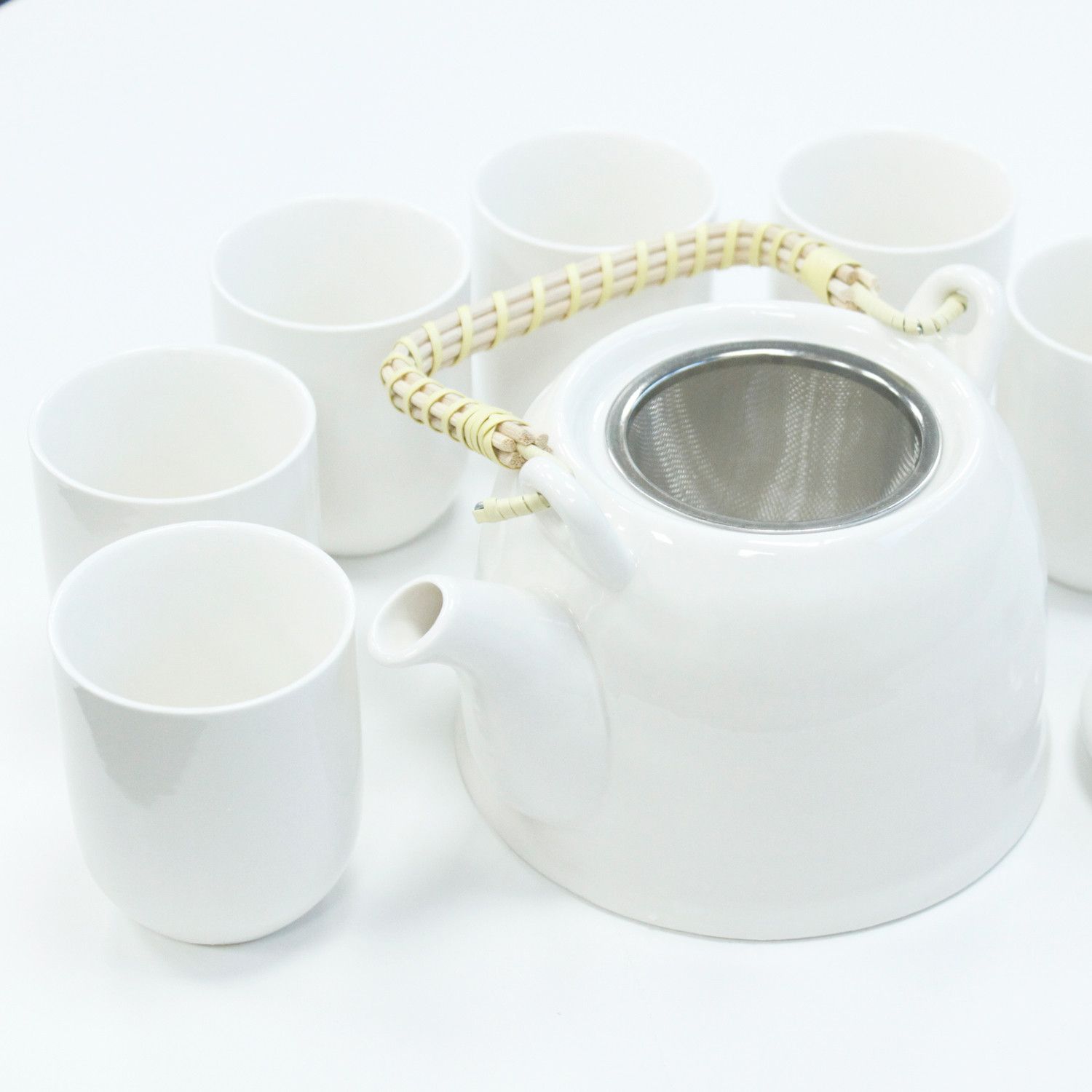 Juego de Té Ritual Ceremonial «Luz y Pureza Minimalista» (Tetera + 6 Vasos)