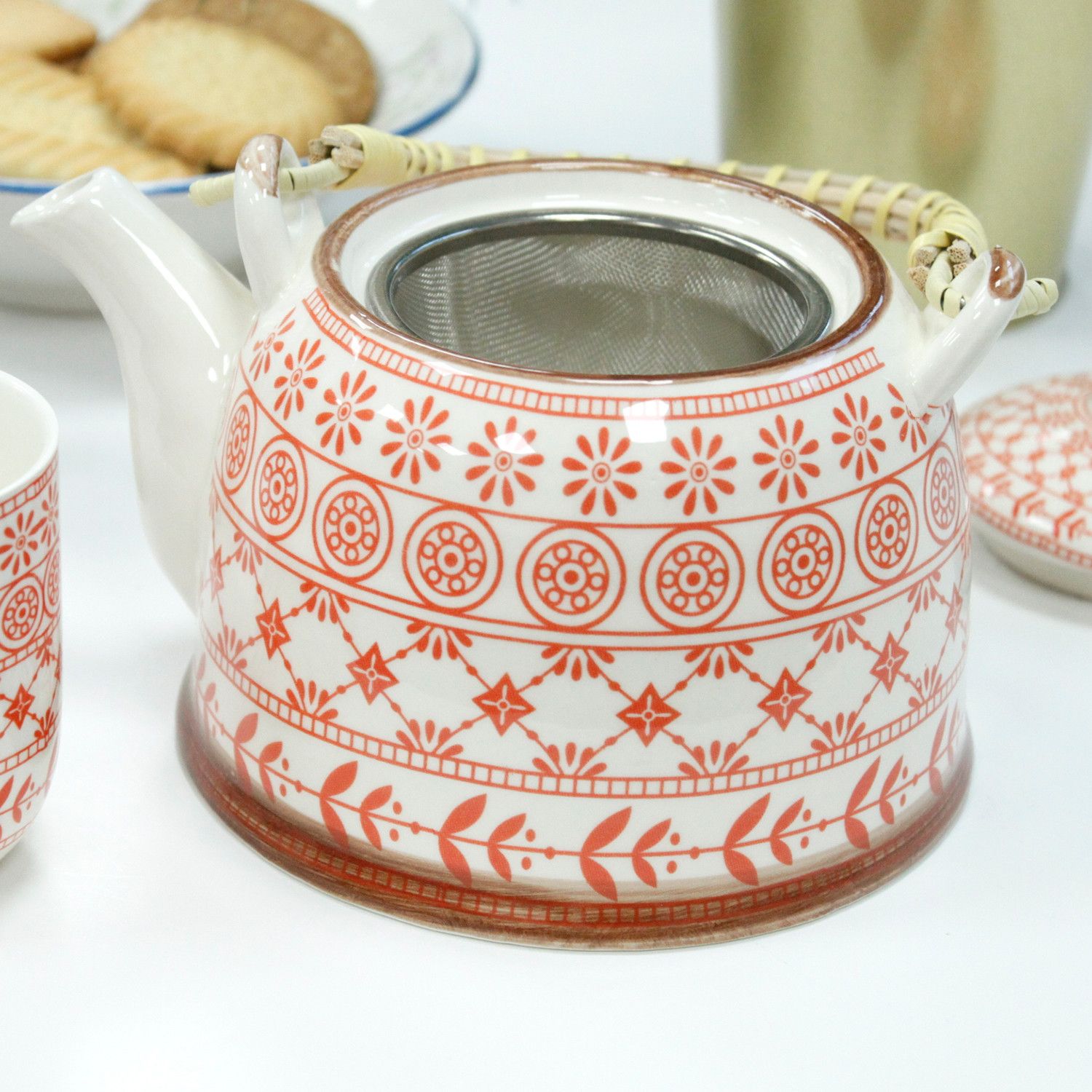 Juego de Té Ritual «Fuego Vital y Mandala Solar» (Tetera + 6 Vasos) - Imagen 4