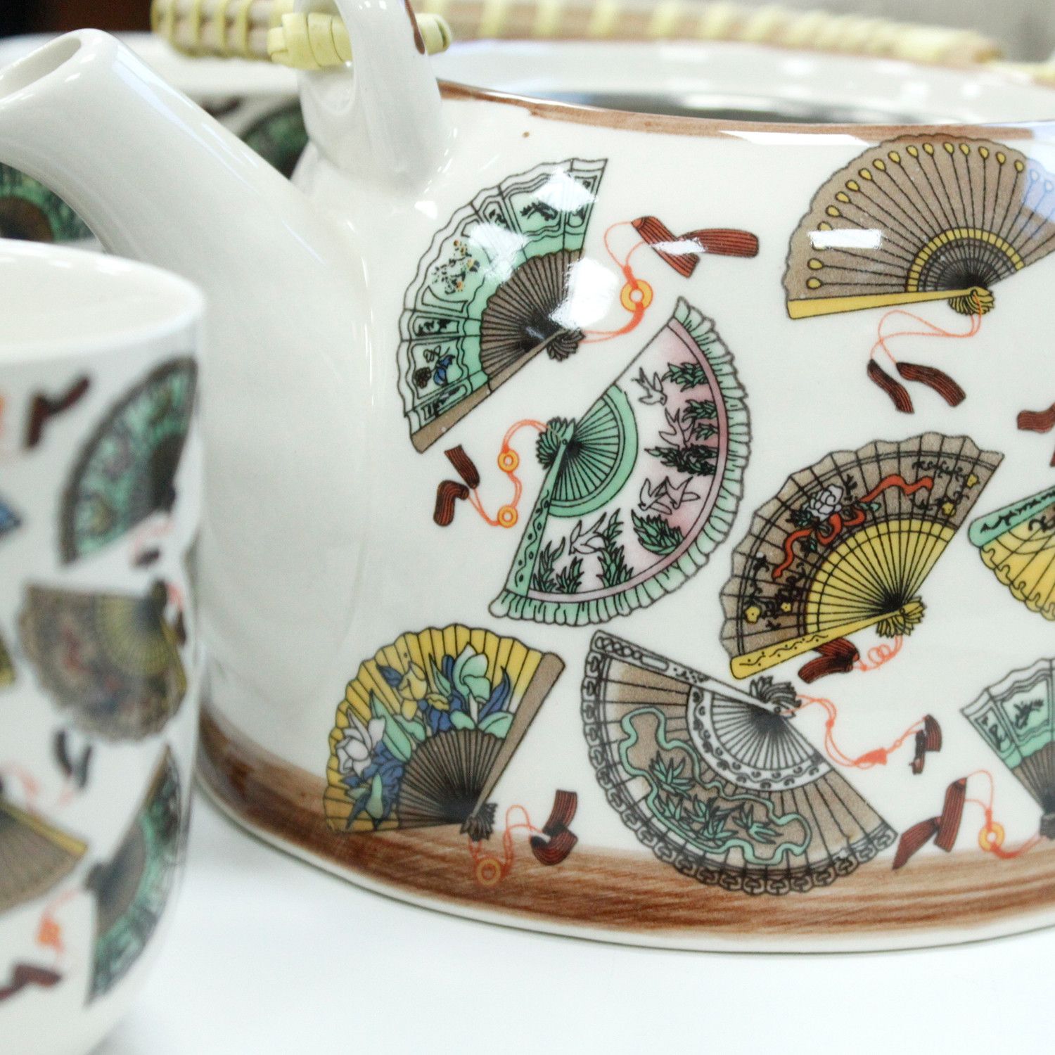 Juego de Té Oriental Abanicos con Asa de Bambú y 6 Tazas - Imagen 7