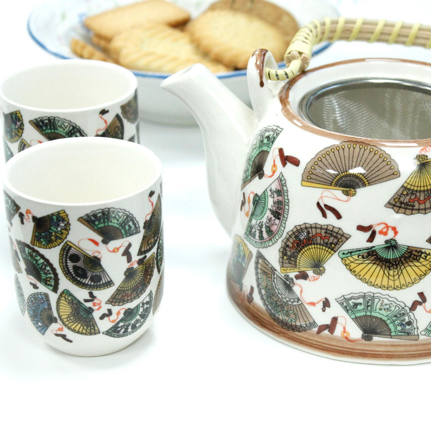 Juego de Té Oriental Abanicos con Asa de Bambú y 6 Tazas - Imagen 5