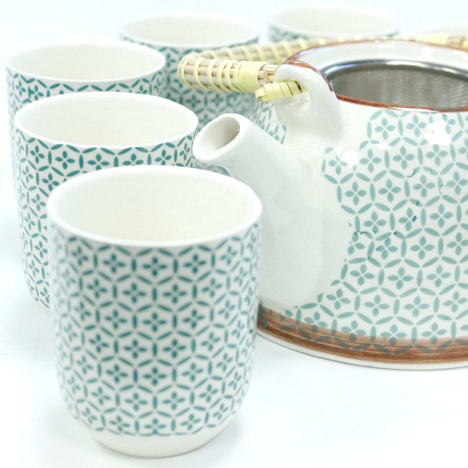 Juego de Té Ritual «Geometría Sagrada y Sanación Verde» (Tetera + 6 Vasos) - Imagen 3
