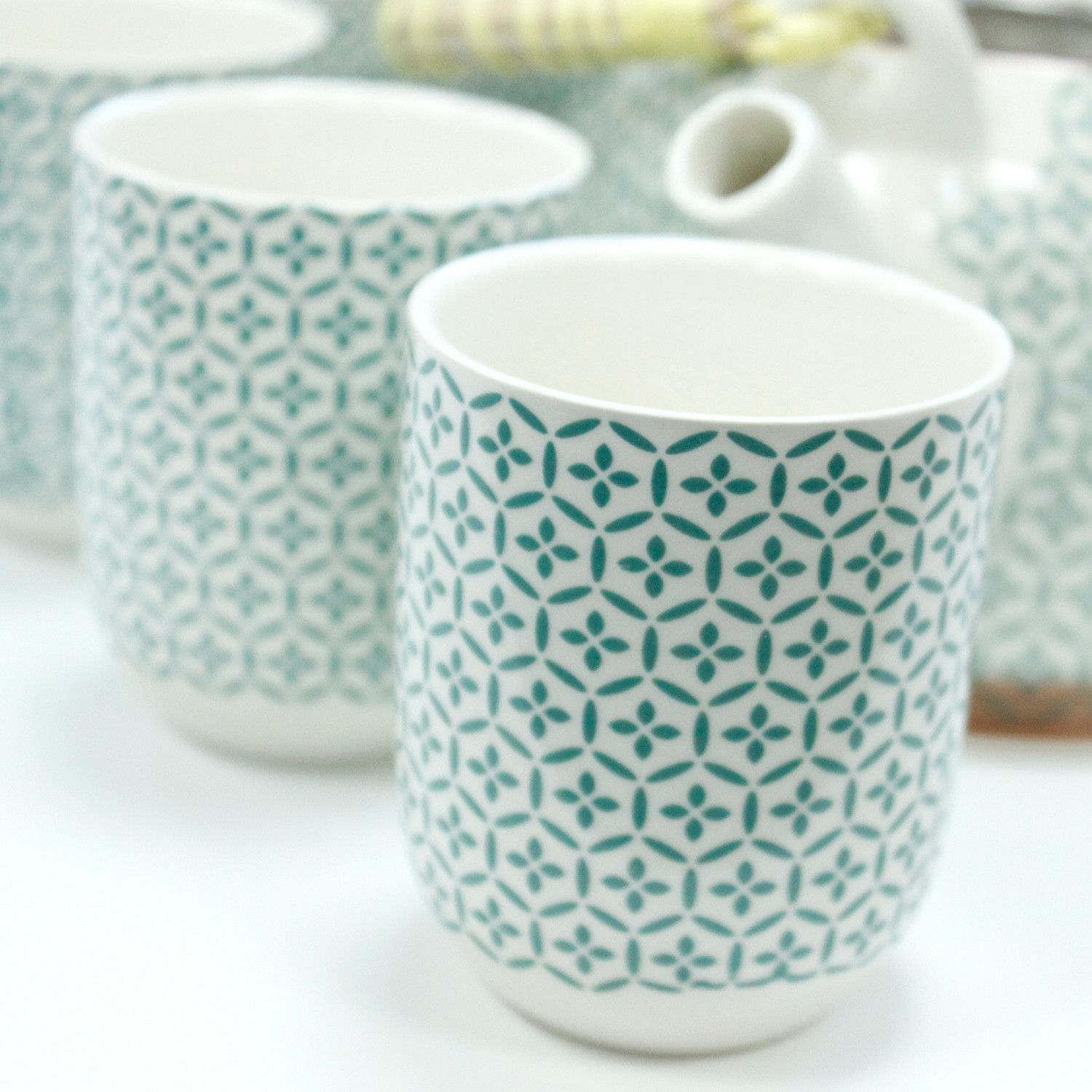 Juego de Té Ritual «Geometría Sagrada y Sanación Verde» (Tetera + 6 Vasos) - Imagen 7
