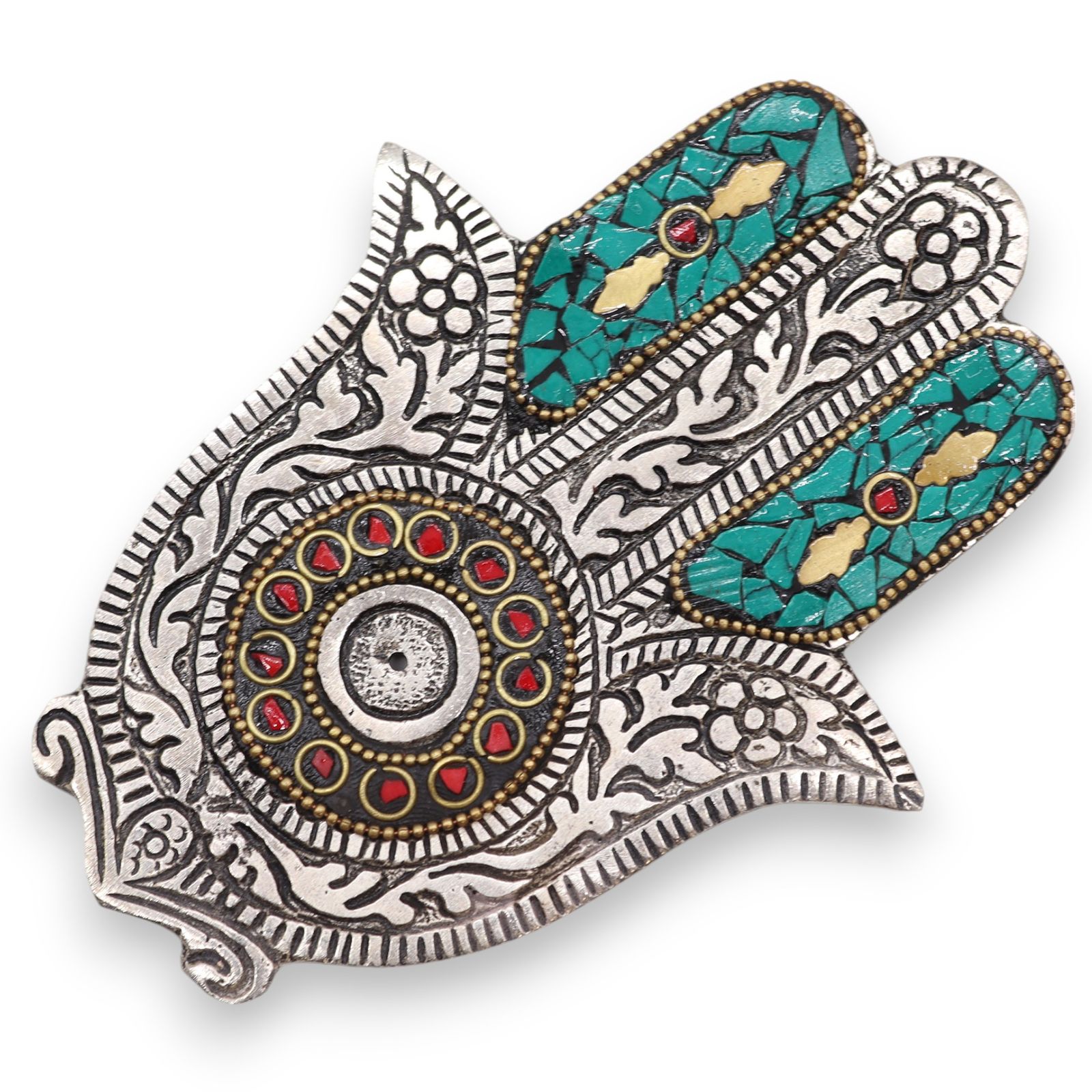 Portainciensos de Aluminio - Hamsa Verde (13 x 5,5 cm)