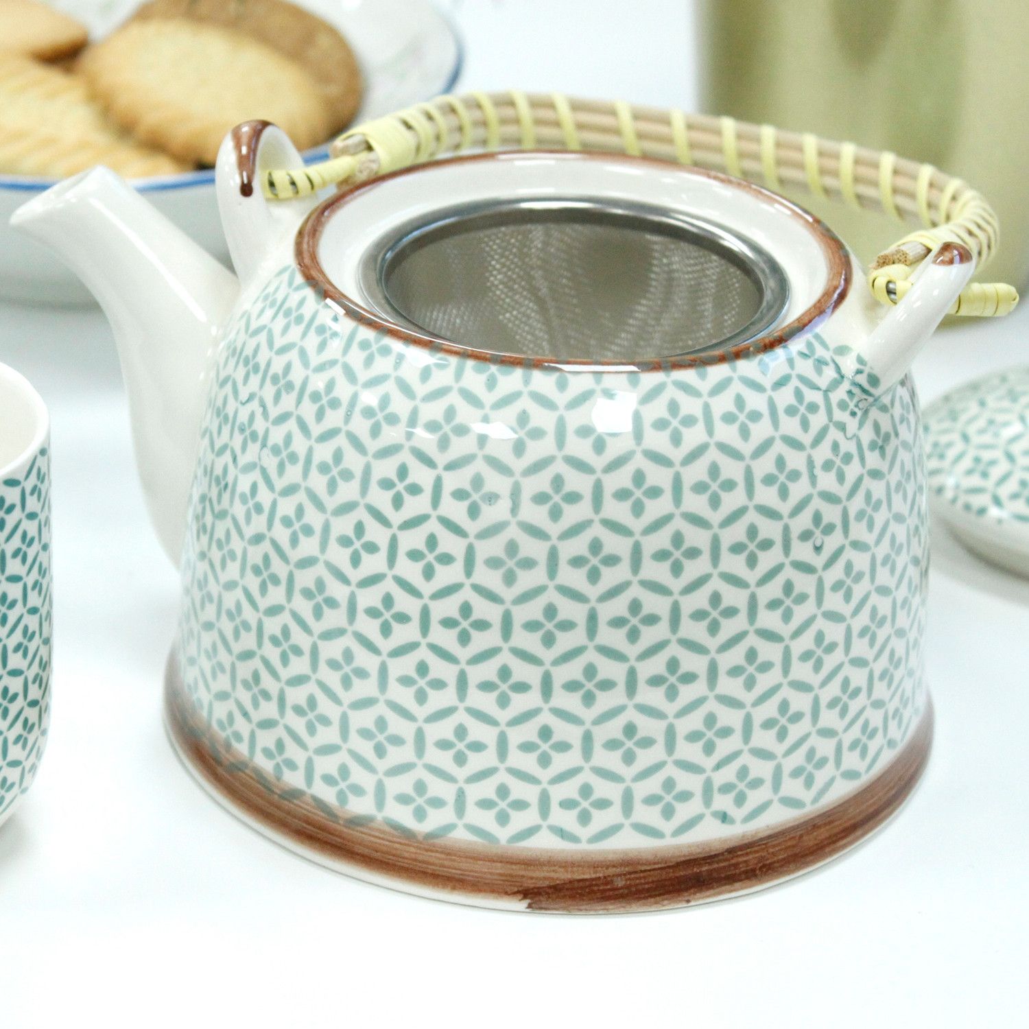 Juego de Té Ritual «Geometría Sagrada y Sanación Verde» (Tetera + 6 Vasos) - Imagen 2