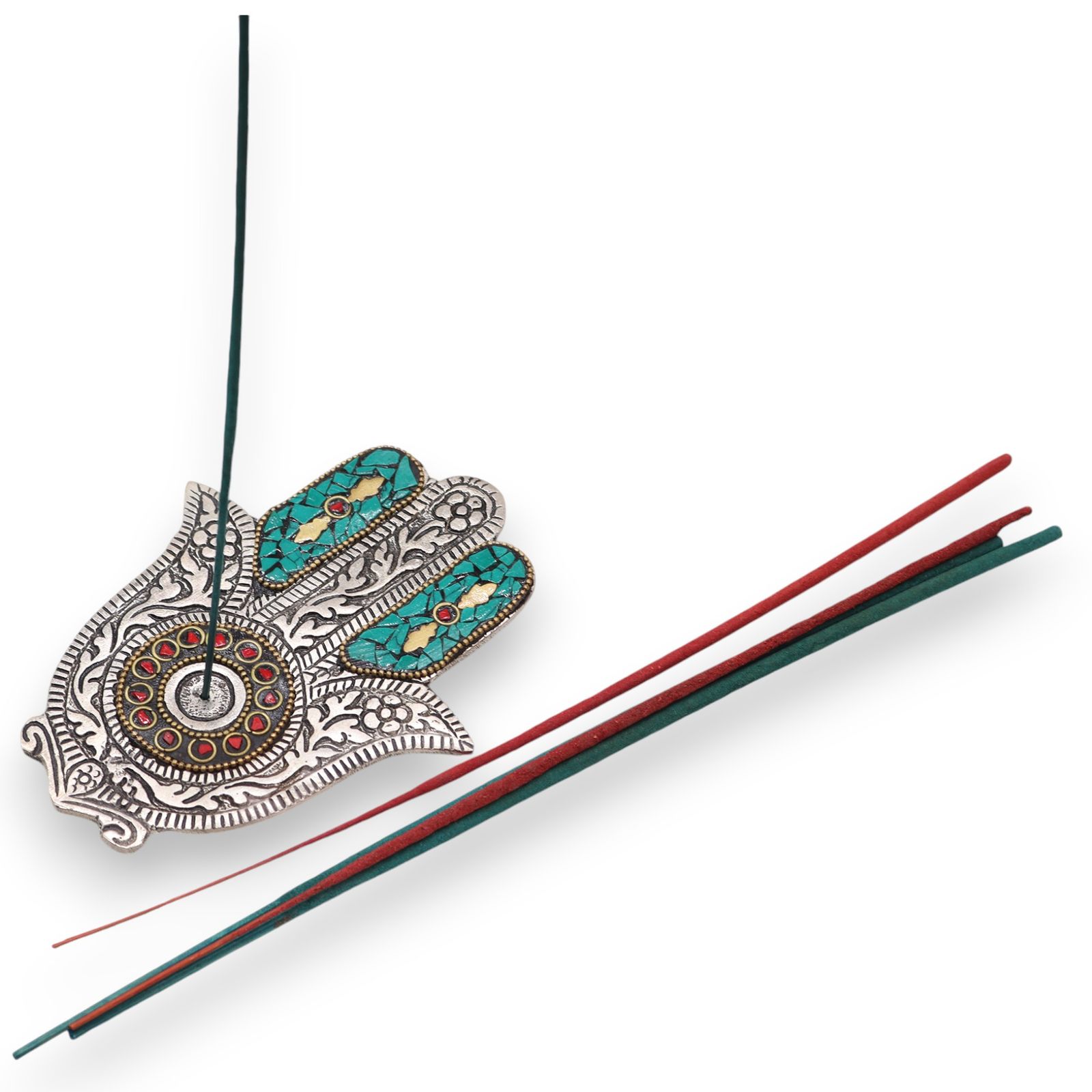 Portainciensos de Aluminio - Hamsa Verde (13 x 5,5 cm) - Imagen 2