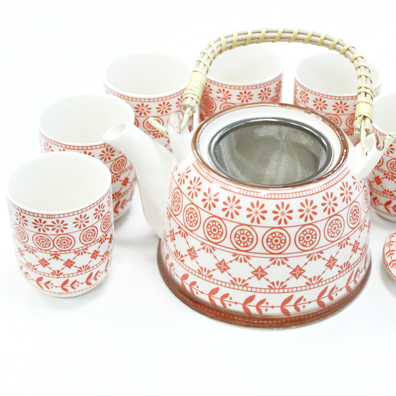 Juego de Té Ritual «Fuego Vital y Mandala Solar» (Tetera + 6 Vasos)