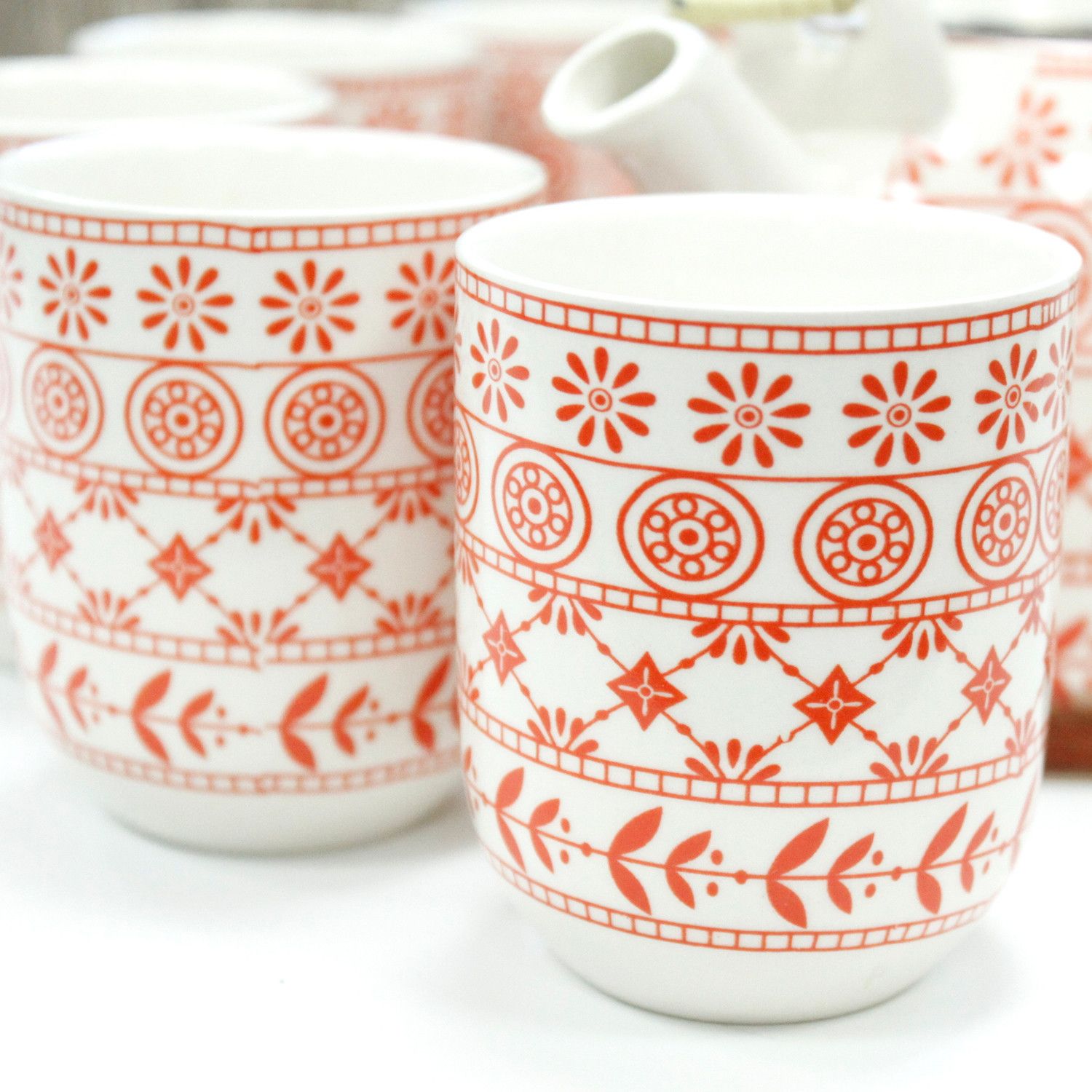 Juego de Té Ritual «Fuego Vital y Mandala Solar» (Tetera + 6 Vasos) - Imagen 2